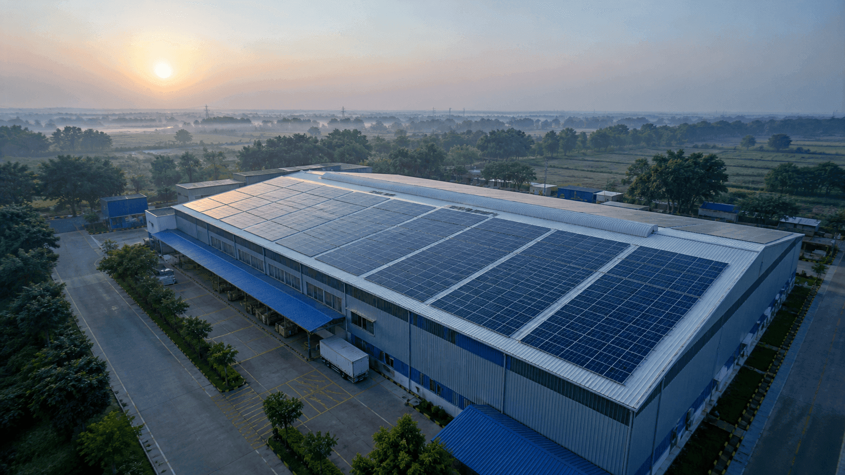 Large industrial facility with rooftop solar array in Bihar